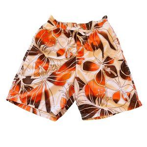 Joe Boxer Men's Swim Trunks Medium Tropical Floral Orange Brown